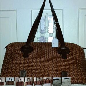Pancani  Brown Woven Shoulder Bag with Sturdy Handles